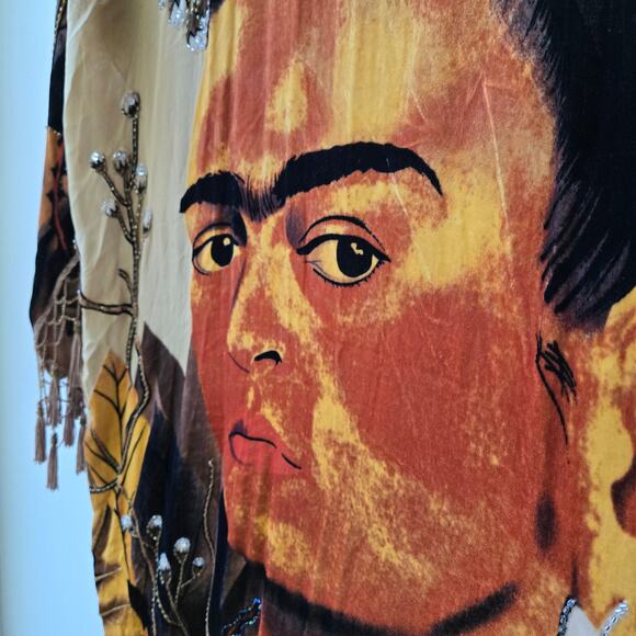 Frida Kahlo Vintage Silk Velvet Beaded Long Duster Kimono Cinco de Mayo One Size - Picture 11 of 16